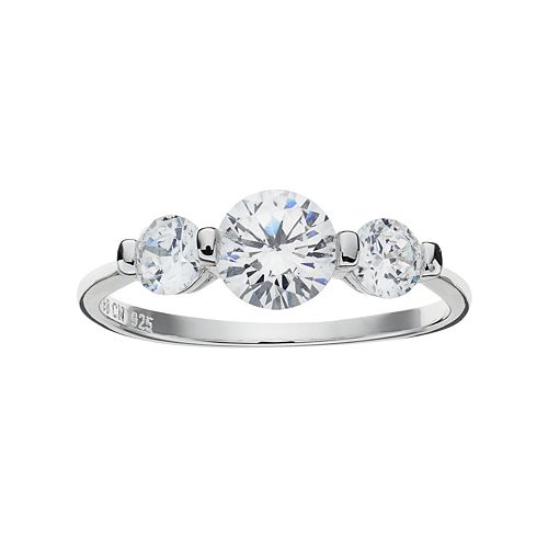 Cubic Zirconia Sterling Silver 3-Stone Ring