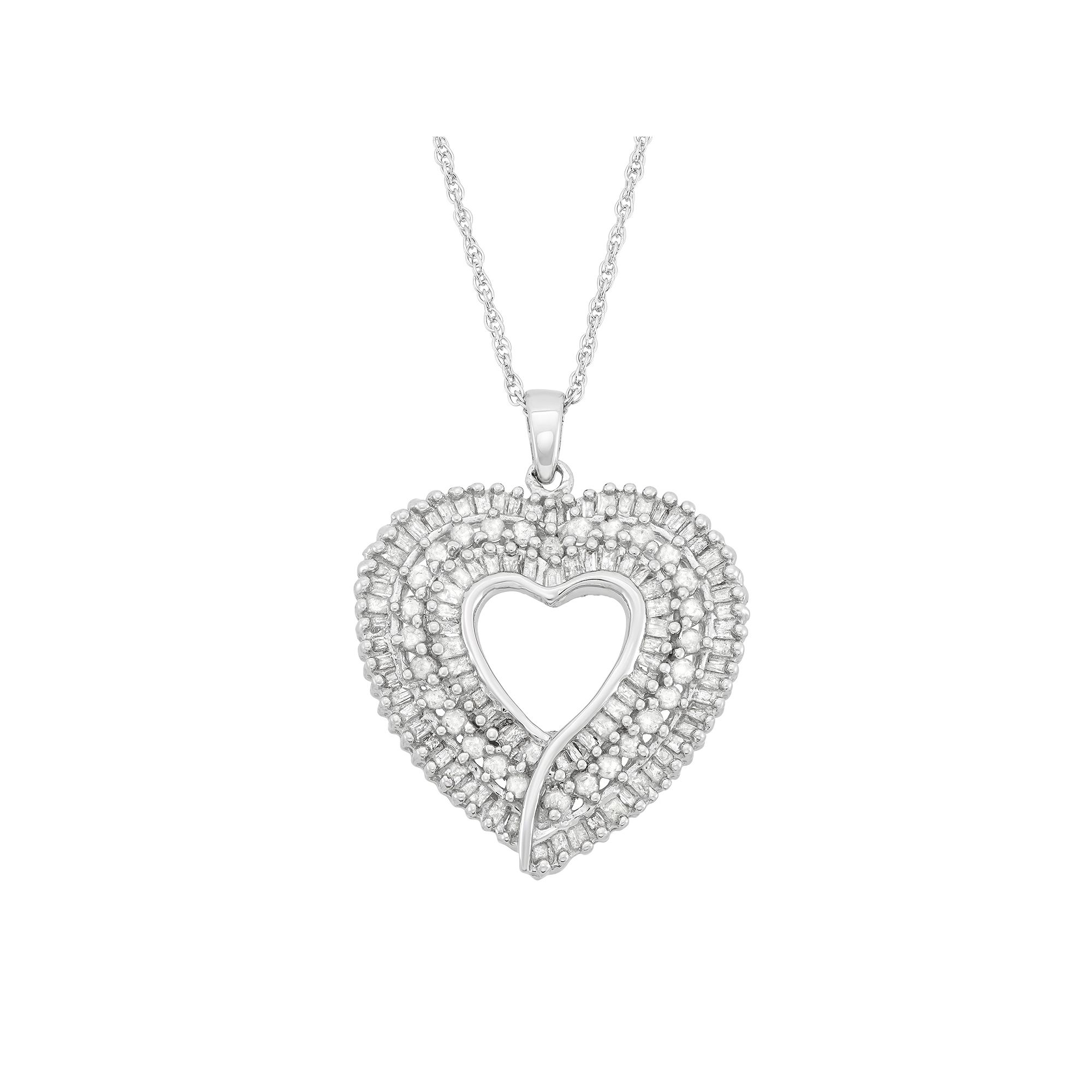 Jewelexcess 1 Carat T.W. Diamond Sterling Silver Heart Pendant Necklace, W