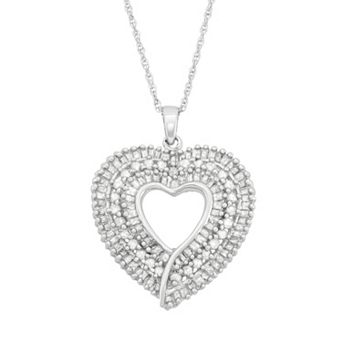 Jewelexcess 1 Carat T.W. Diamond Sterling Silver Heart Pendant Necklace