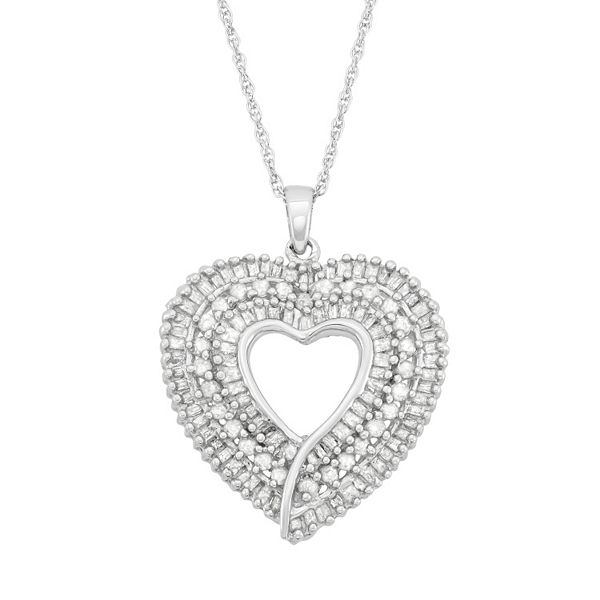 Jewelexcess 1 Carat T.W. Diamond Sterling Silver Heart Pendant Necklace