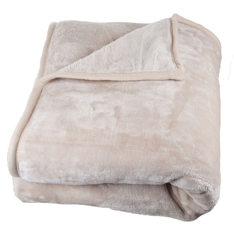 Portsmouth Home Solid Plush Faux-Mink Blanket - Twin, Beig/Green