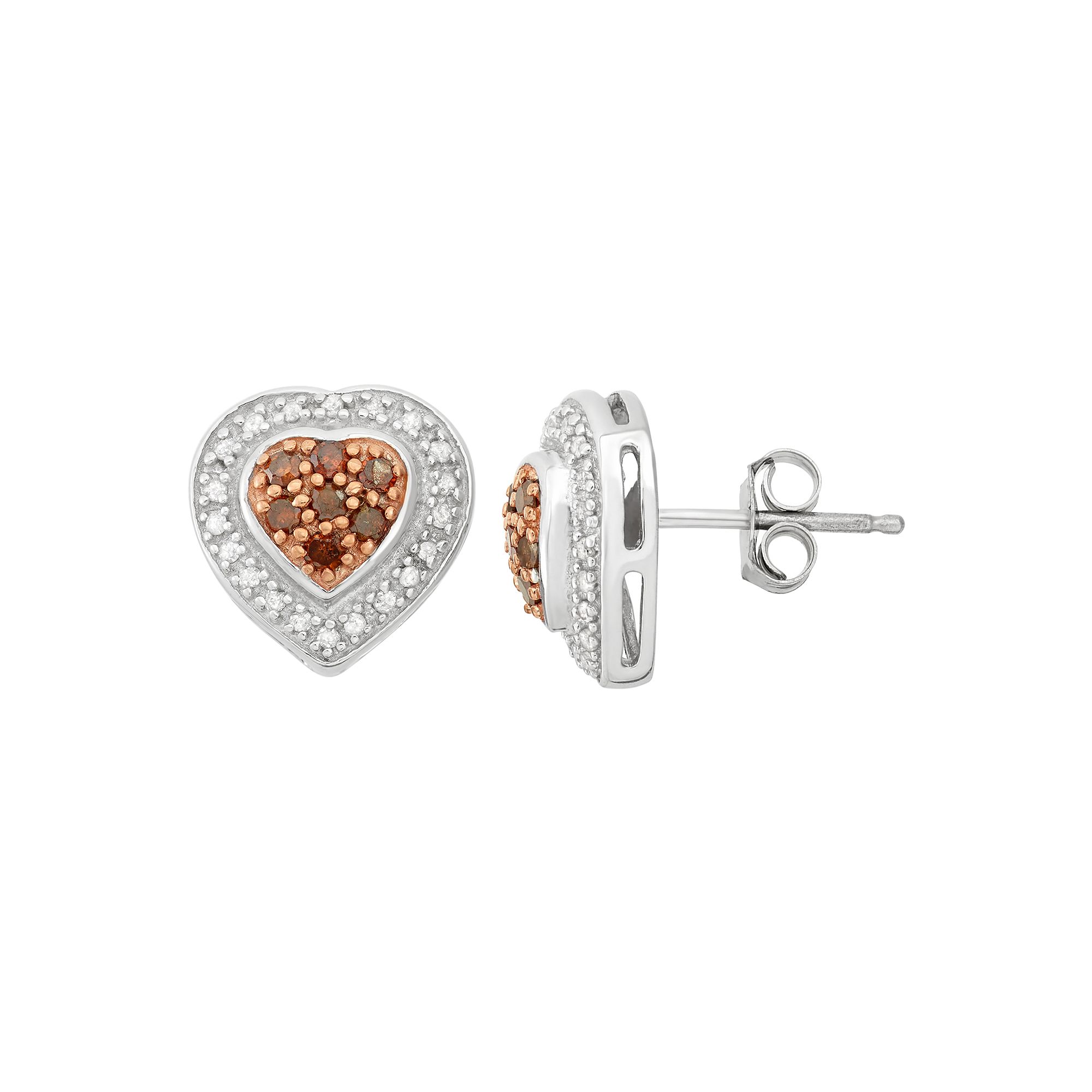 Jewelexcess 1/4 Carat T.W. Red & White Diamond Sterling Silver Tiered Heart