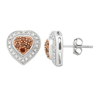 Jewelexcess 1/4 Carat T.W. Red & White Diamond Sterling Silver Tiered Heart Stud Earrings