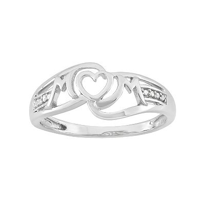 Sterling Silver Diamond Accented Heart Mom Ring Sterling Silver Diamond Accented Heart Mom Ring