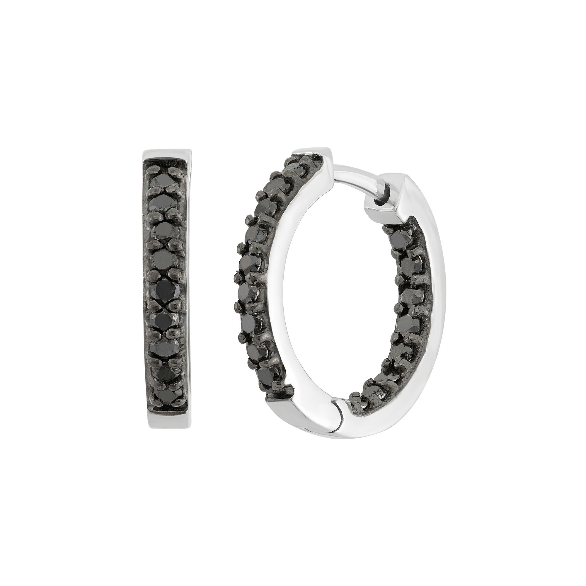 Jewelexcess 1 Carat T.W. Black Diamond Sterling Silver Inside-Out Hoop Earr