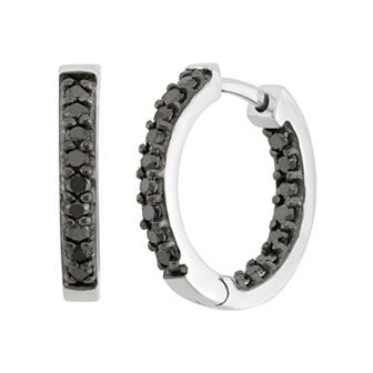 Jewelexcess 1 Carat T.W. Black Diamond Sterling Silver Inside-Out Hoop Earrings