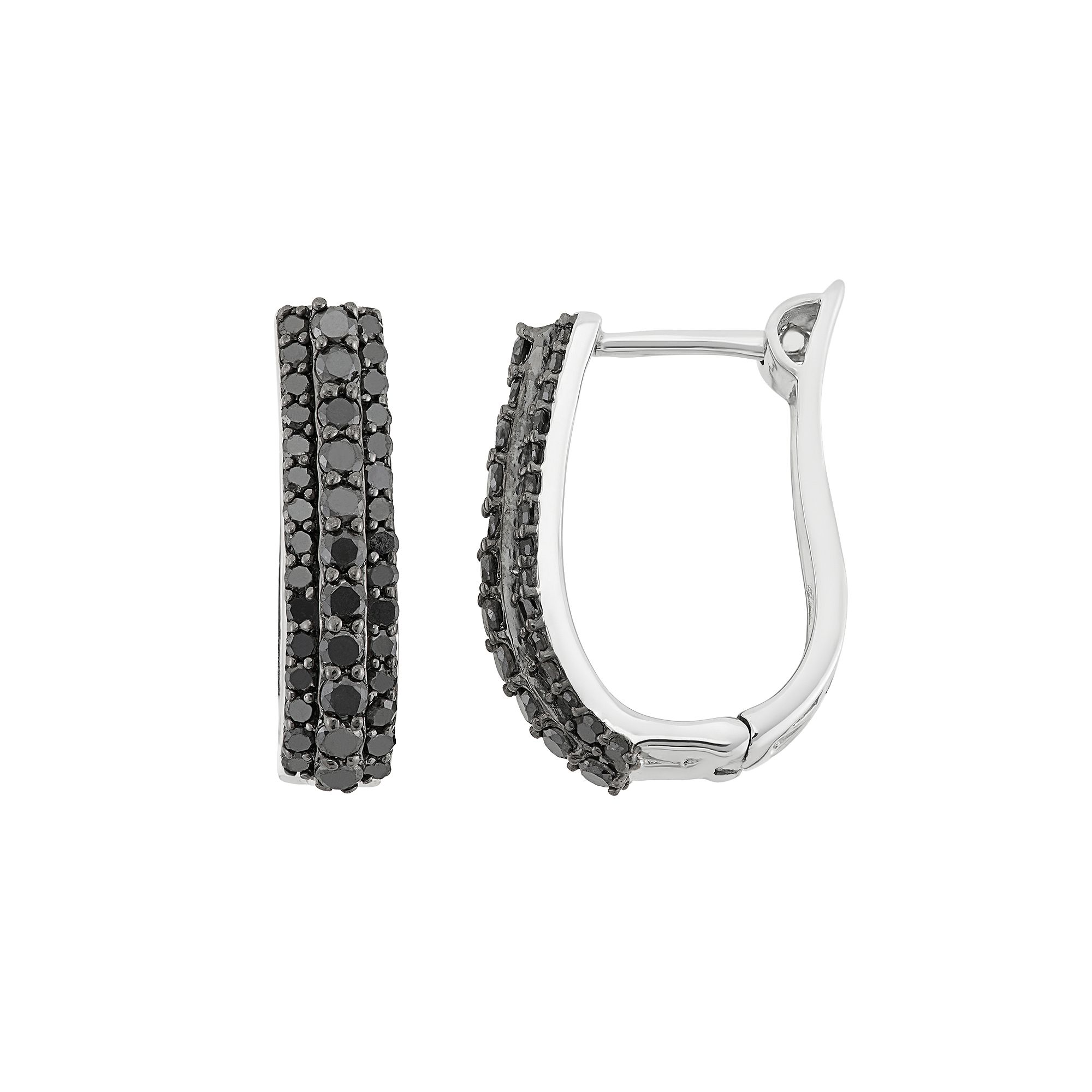 Jewelexcess 1 Carat T.W. Black Diamond Sterling Silver U-Hoop Earrings, Wom