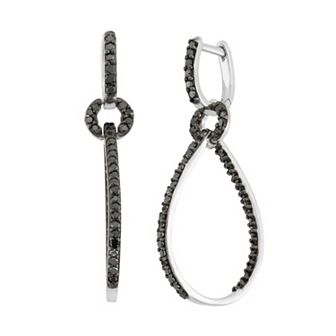 Jewelexcess 1 Carat T.W. Black Diamond Sterling Silver Inside-Out Teardrop Earrings