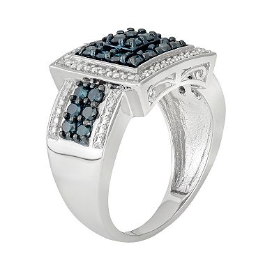 Jewelexcess 1 Carat T.W. Blue & White Diamond Sterling Silver Square Frame Ring