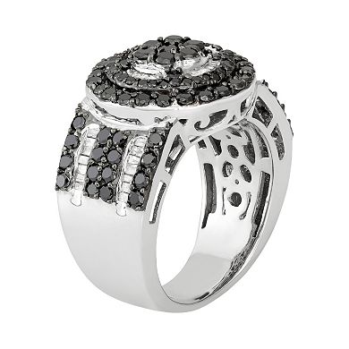 Jewelexcess 2 Carat T.W. Black & White Diamond Sterling Silver Circle Ring