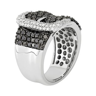 Jewelexcess 2 Carat T.W. Black & White Diamond Sterling Silver Buckle Ring