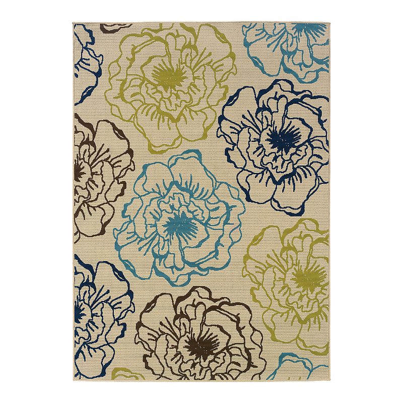 StyleHaven Cayman Floral Indoor Outdoor Rug, White, 8X11 Ft