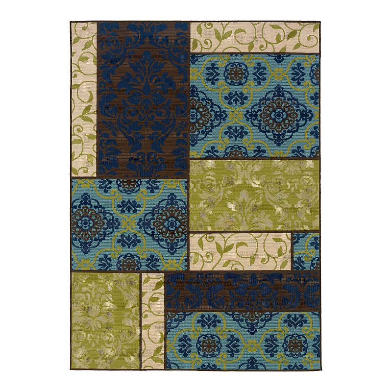 StyleHaven Cayman Block Scroll Indoor Outdoor Rug, Blue, 5X7.5 Ft