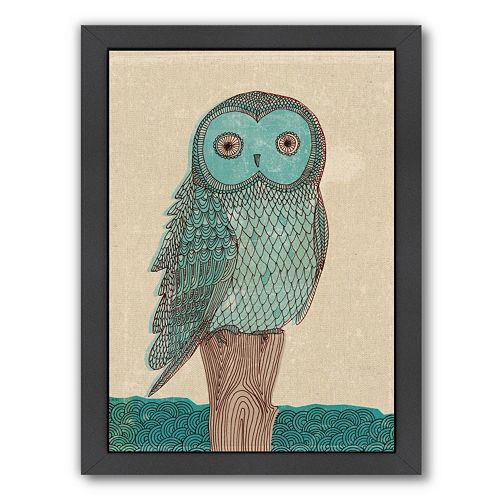 Americanflat Paula Mills ''Owl In Blue Monotone'' Framed Wall Art