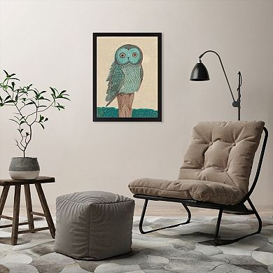 Americanflat Paula Mills ''Owl In Blue Monotone'' Framed Wall Art