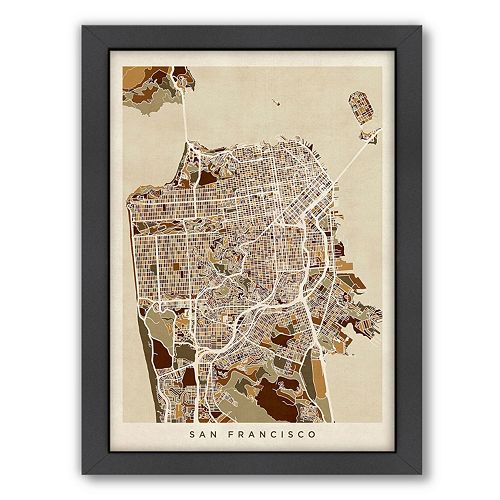 Americanflat Michael Tompsett ''San Francisco City Street Map'' Framed Wall Art