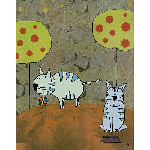 Green Leaf Art Blue Cats Canvas Wall Art