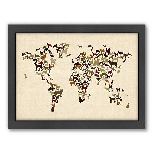 Americanflat Michael Tompsett ''Dogs Map of the World'' Framed Wall Art