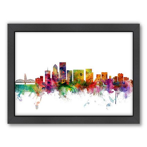 Americanflat Michael Tompsett ''Portland, Oregon Skyline II'' Framed Wall Art