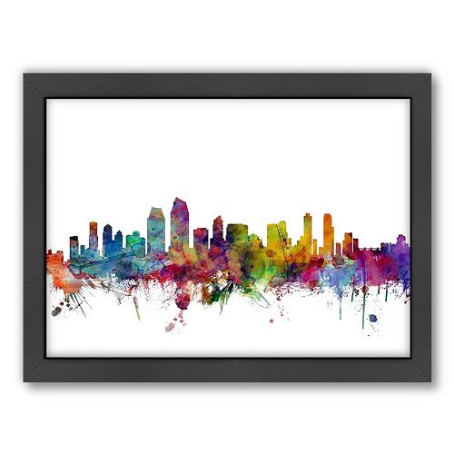 Americanflat Michael Tompsett ''San Diego, California Skyline'' Framed Wall Art