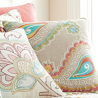 Ashbury Spring Embroidered Paisley Throw Pillow