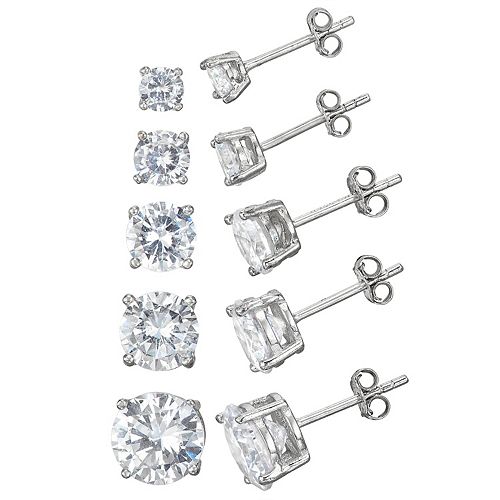 Cubic Zirconia Sterling Silver Stud Earring Set