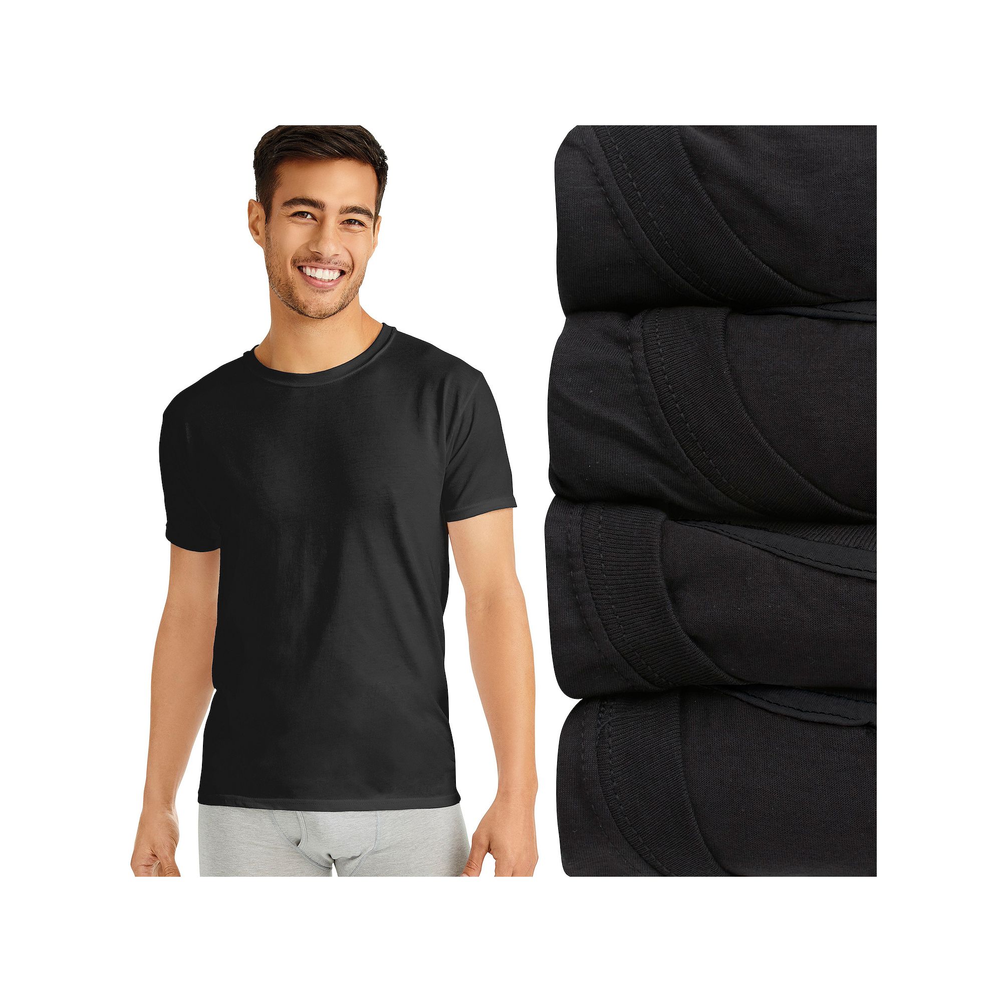 Hanes Ultimate 4-Pack Mens Slim-Fit Crewneck Undershirt, Size: Small, Blac