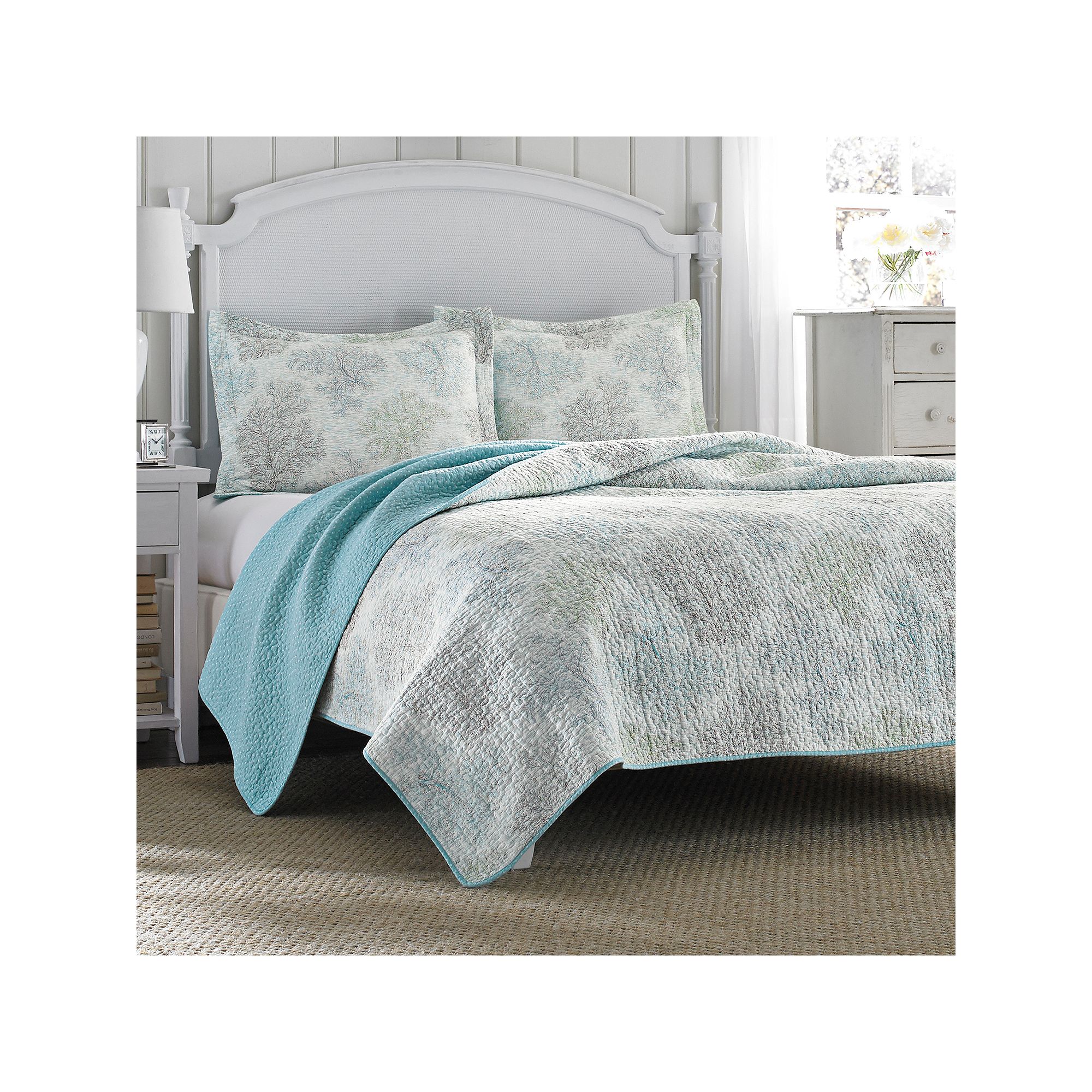 Laura Ashley Saltwater Reversible Quilt Set, Blue