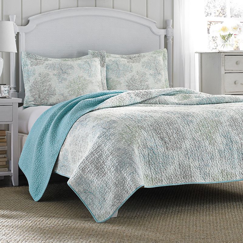 Laura Ashley Saltwater Reversible Quilt Set, Blue, Full/Queen