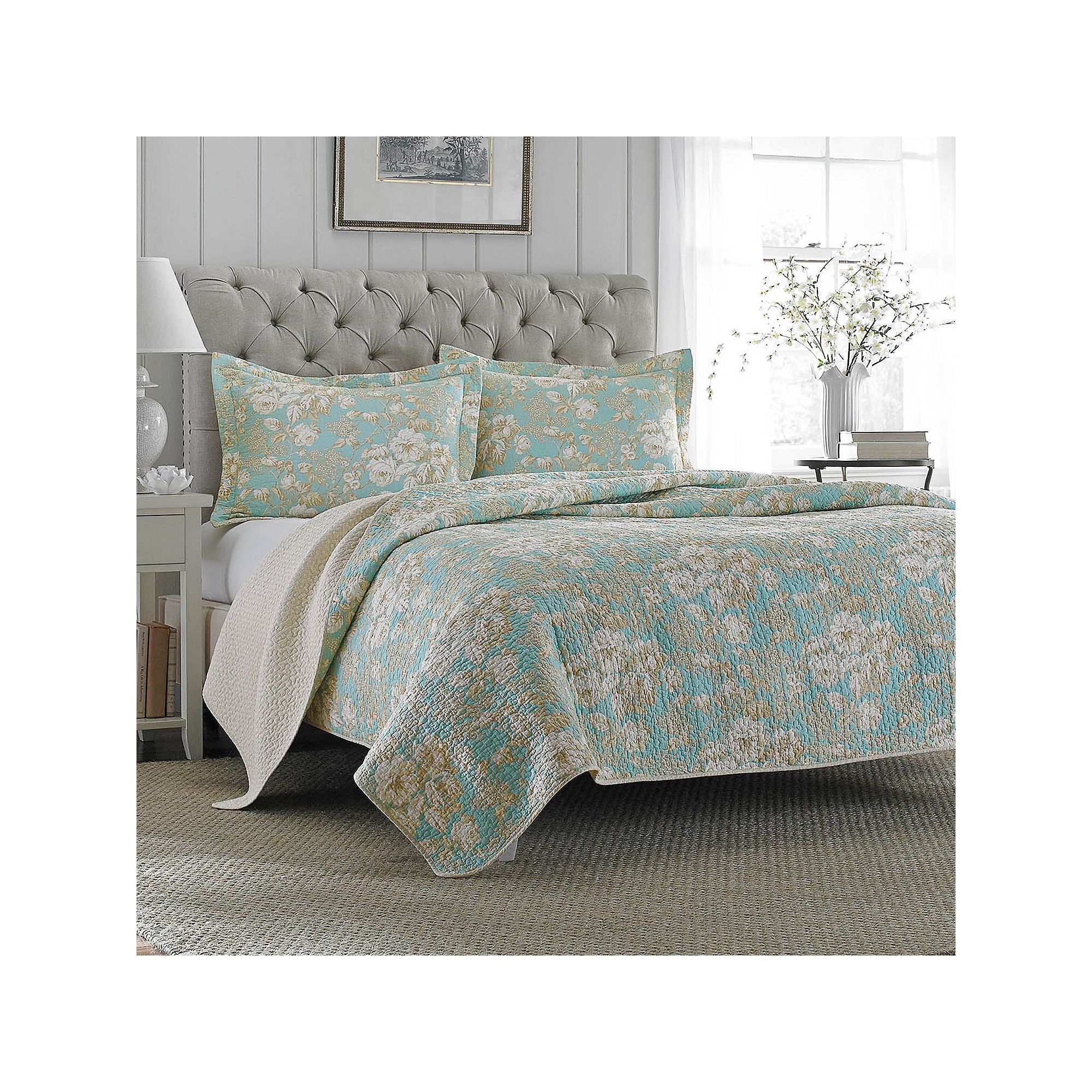 Laura Ashley Brompton Serene Reversible Quilt Set, Blue