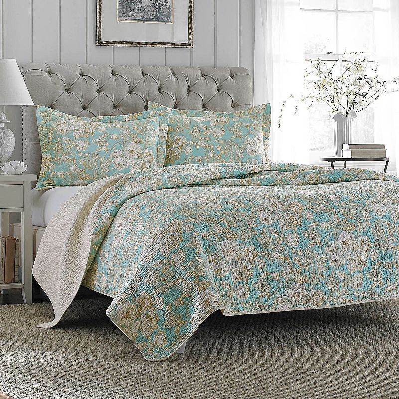 Laura Ashley Brompton Serene Reversible Quilt Set, Blue, Twin