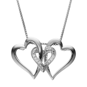 Diamond Accent Sterling Silver Triple Heart Pendant Necklace
