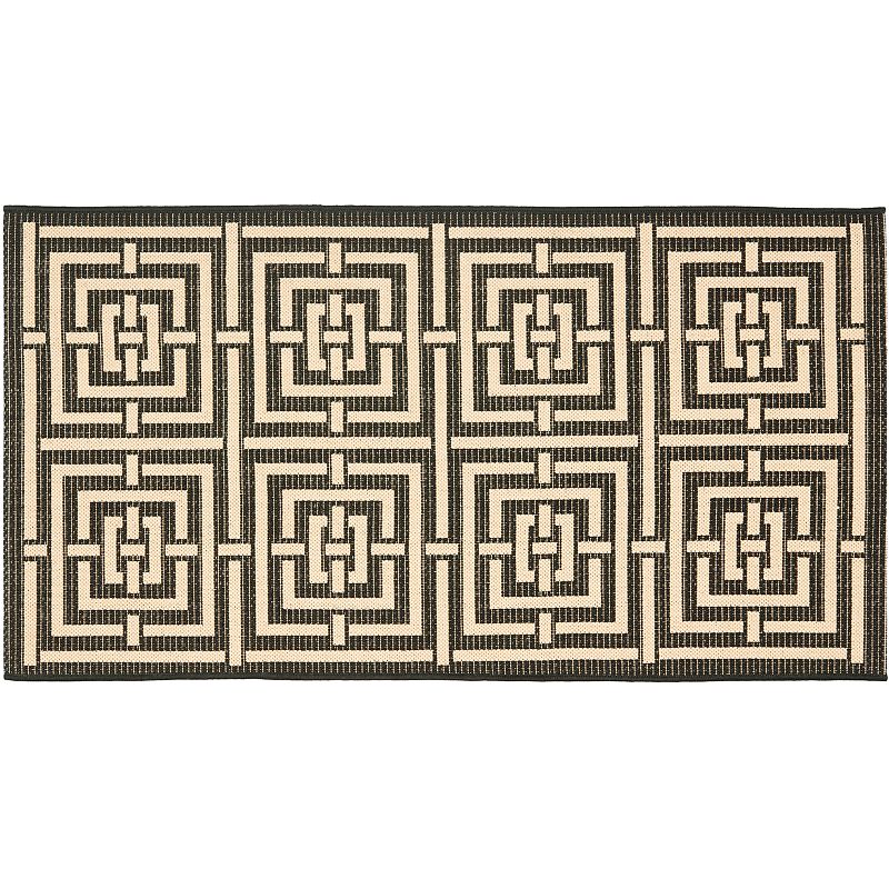 Safavieh Courtyard Geometric Indoor Outdoor Rug, Black, 6.5Ft Rnd