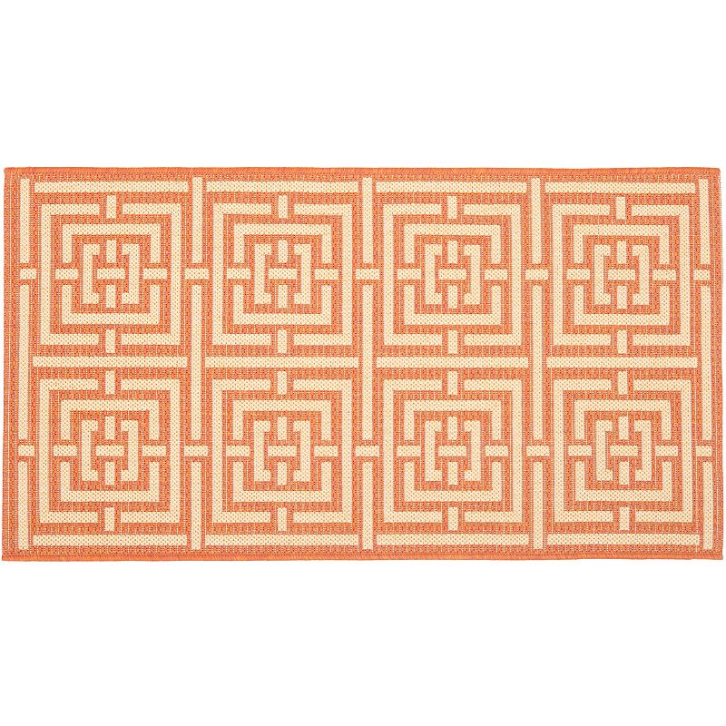 Safavieh Courtyard Geometric Indoor Outdoor Rug, Orange, 6.5Ft Rnd
