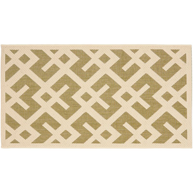 SAFAVIEH Courtyard Alvin Geometric Indoor/Outdoor Area Rug  Green/Bone  5 3  x 5 3  Round