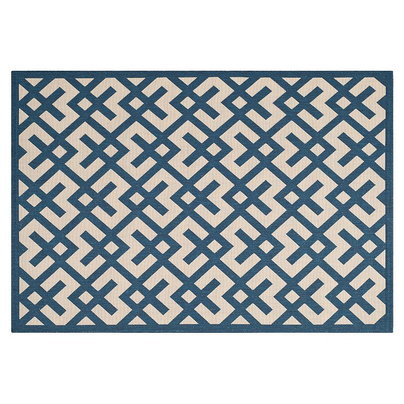 Safavieh Courtyard Geometric Indoor Outdoor Rug, Blue, 5Ft Rnd