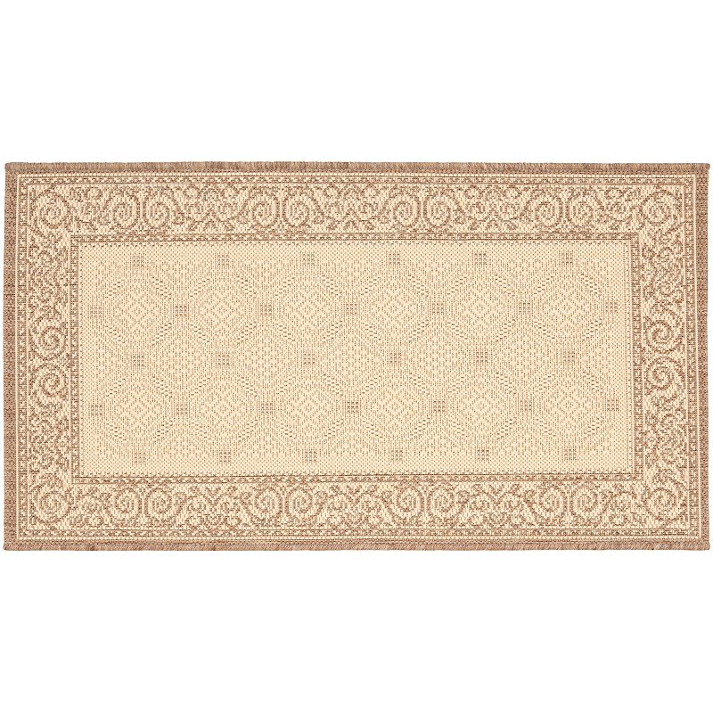 Safavieh Courtyard Framed Border Indoor Outdoor Rug, Beig/Green, 6.5Ft Sq