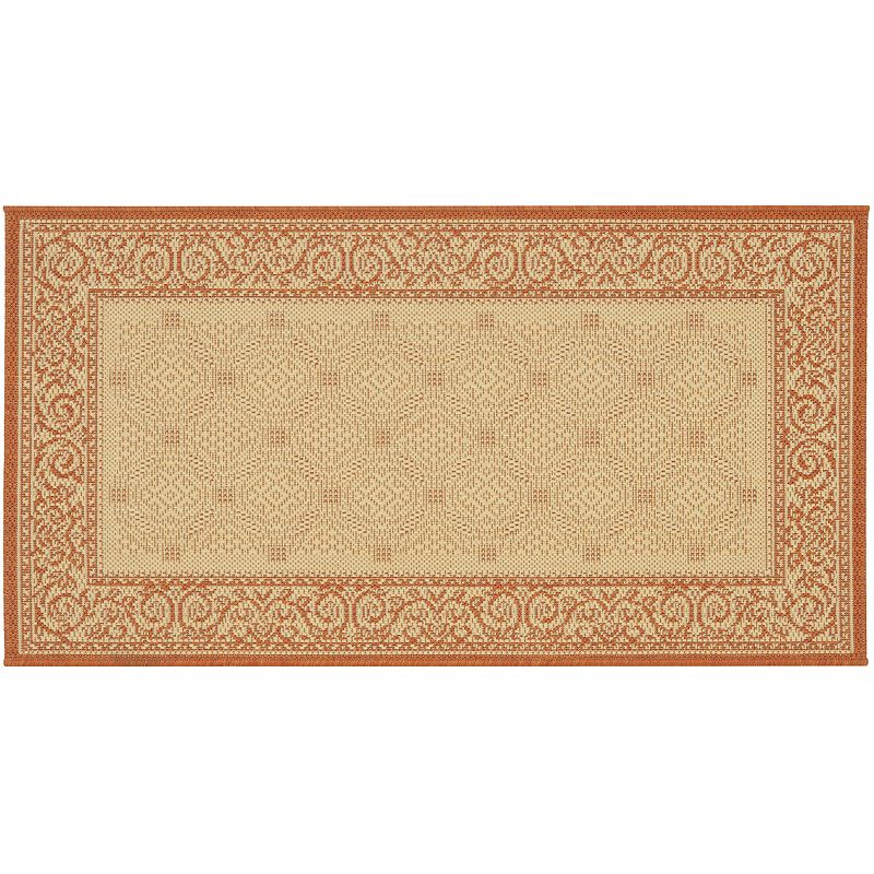 Safavieh Courtyard Framed Border Indoor Outdoor Rug, Beig/Green, 6.5Ft Rnd