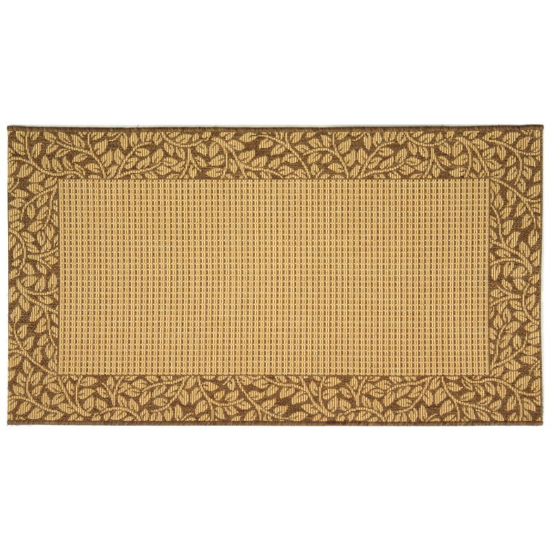 Safavieh Courtyard Leaves Wide Border Indoor Outdoor Rug, Brown, 6.5Ft Rnd