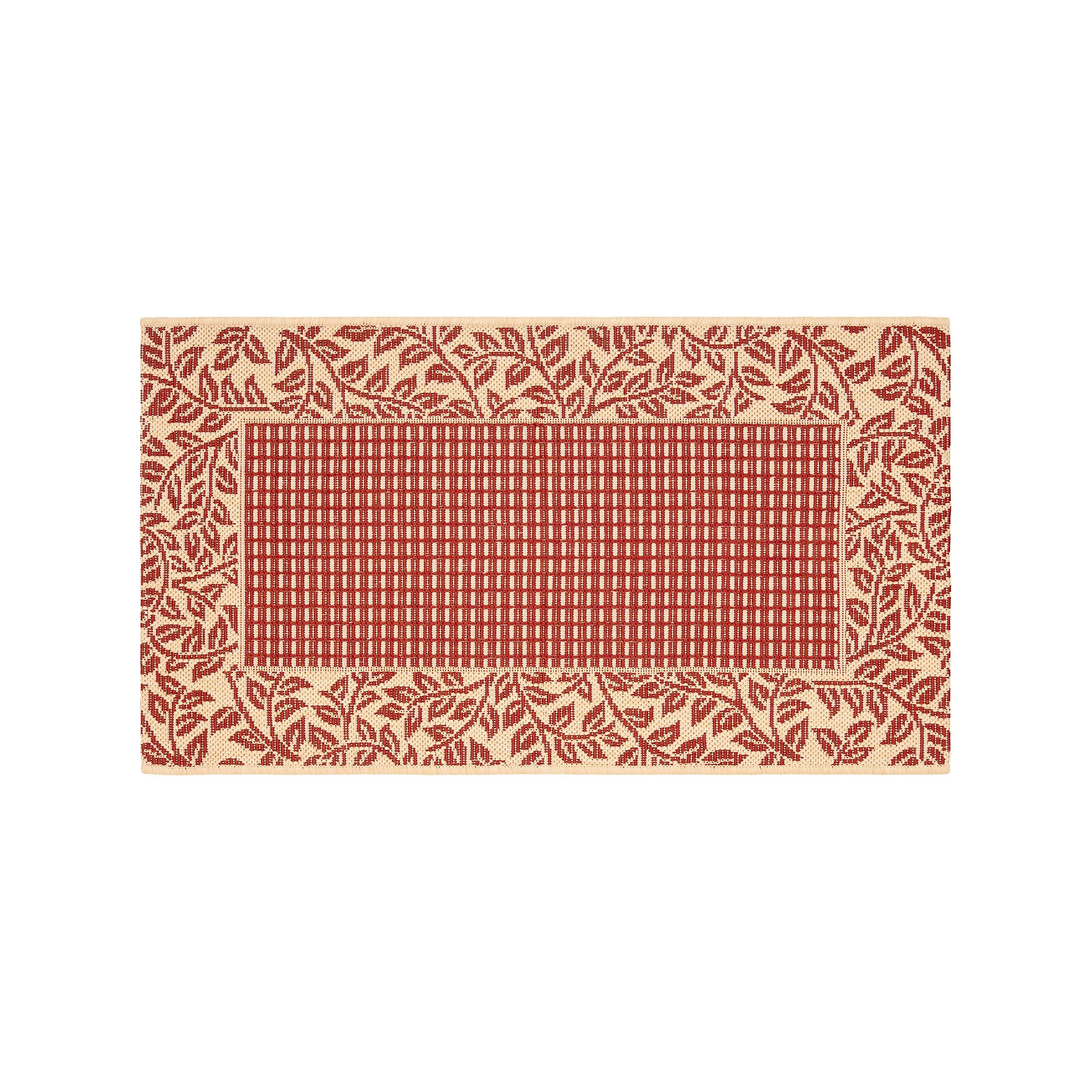 Safavieh Courtyard Leaves Wide Border Indoor Outdoor Rug, Red Natural