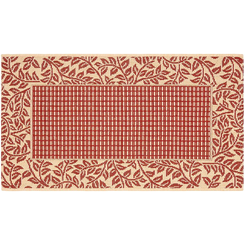 Safavieh Courtyard Leaves Wide Border Indoor Outdoor Rug, Red, 8Ft Sq