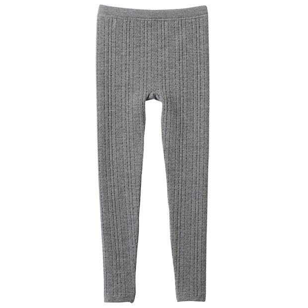 Heathered Ribbed Fleece-Lined Leggings - Girls