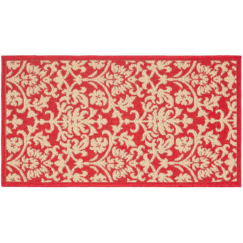 Safavieh Courtyard Decorative Leaf Indoor Outdoor Rug, Red, 6.5Ft Rnd