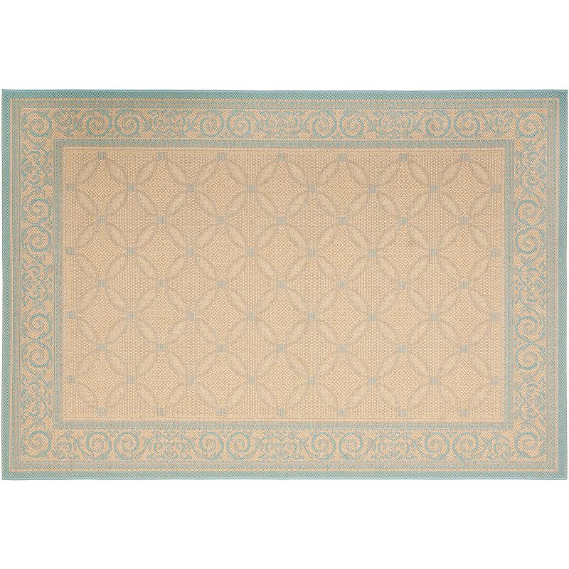 Safavieh Courtyard Cream Aqua Indoor Outdoor Rug, White, 6.5X9.5 Ft