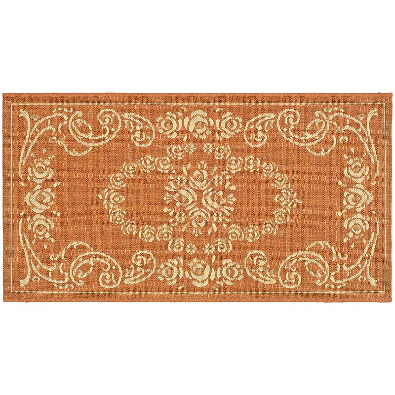 Safavieh Courtyard Cascading Floral Indoor Outdoor Rug, Orange, 6.5Ft Rnd