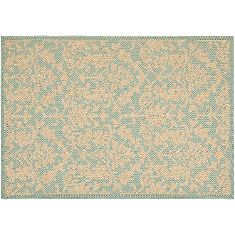 Safavieh Courtyard Floral Aqua Cream Indoor Outdoor Rug, Blue, 8X11 Ft