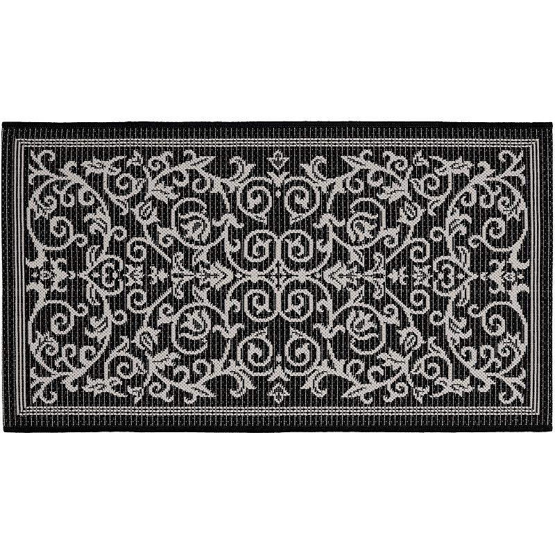 SAFAVIEH Courtyard Nanda Floral Indoor/Outdoor Area Rug  5 3  x 7 7   Black/Sand