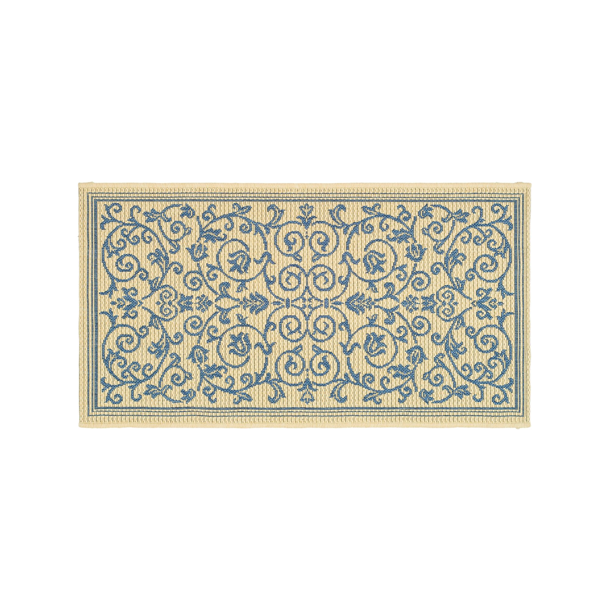 Safavieh Courtyard Decorative Scroll Indoor Outdoor Rug, Natural Blue