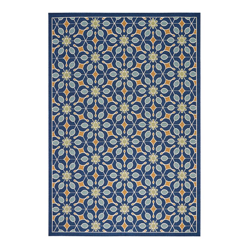 Nourison Caribbean Floral Lattice Outdoor Rug, Blue, 8Ft Rnd