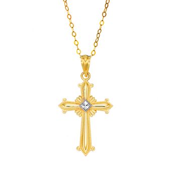 10k Gold Textured Cross Pendant Necklace